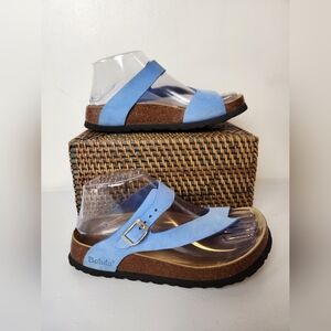 Betula by Birkenstock Leather Toe Hole Cork Low Wedge Bohemian Summer Sandals